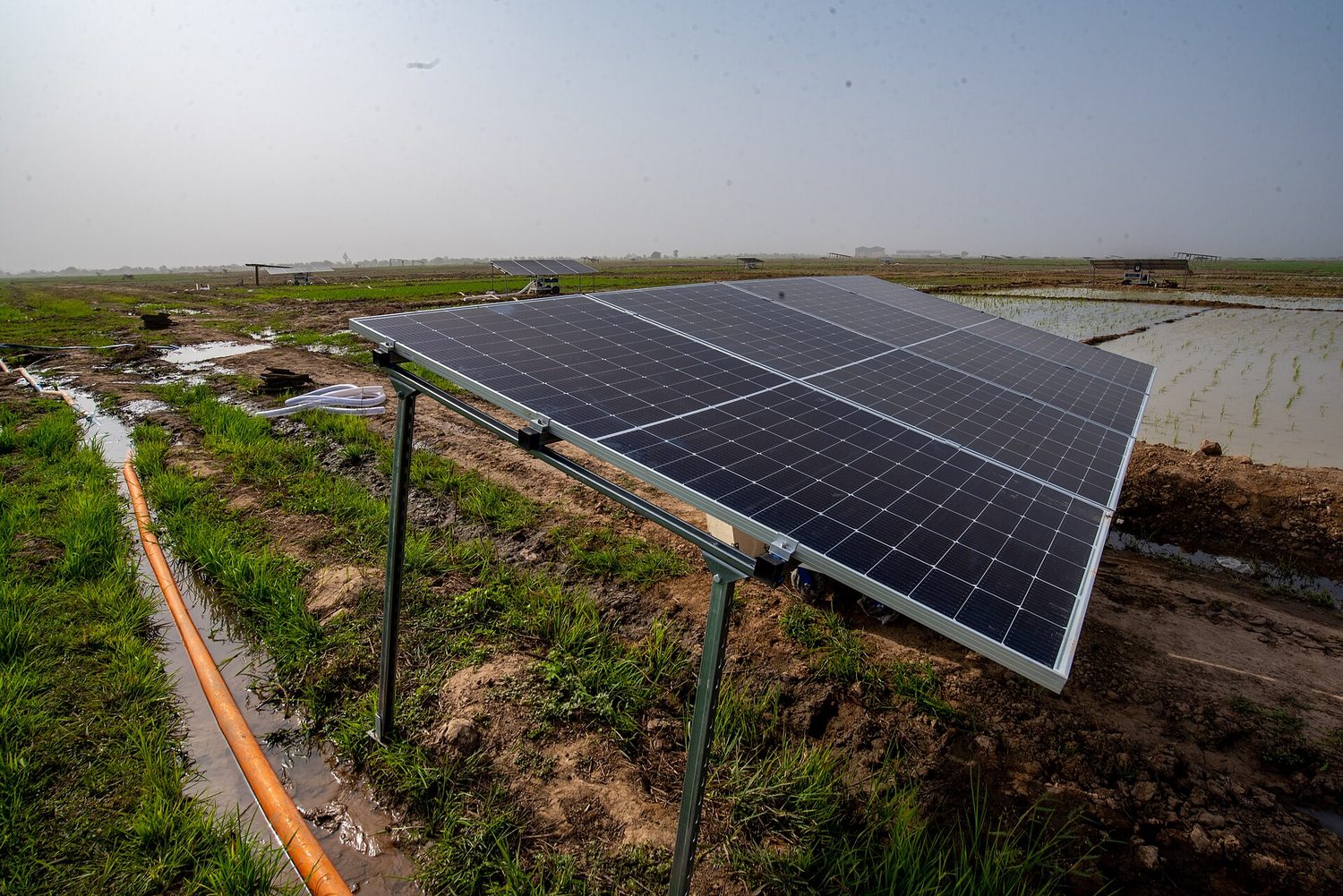 Simple irrigation channel watering a valley bottom field